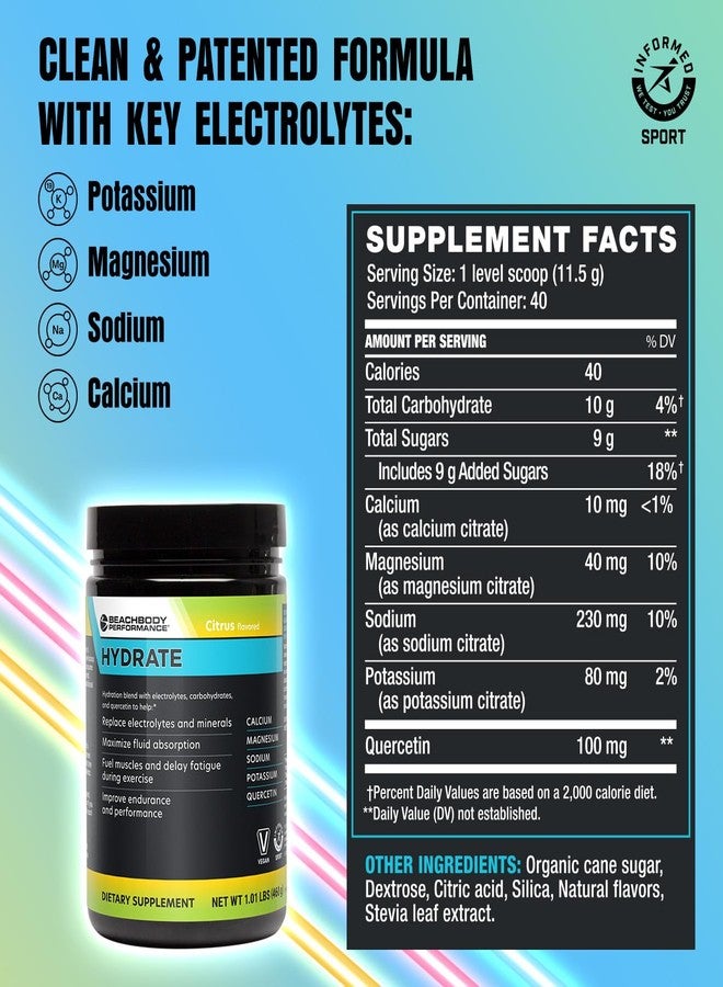 BODi Hydrate Performance Hydration Supplement, Quercetin Enriched Electrolyte Powder, 4 Key Electrolytes: Potassium, Magnesium, Sodium, Calcium - Supports Endurance & Fluid Balance, Citrus, 40 SRV - Image 2